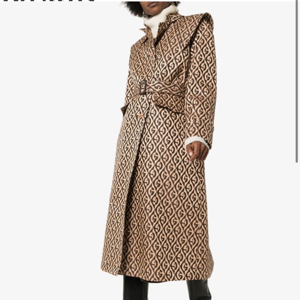 New authentic Gucci jacket Rhombus Belted Trench Coat brown 44  Large sz 8 - Picture 4 of 16